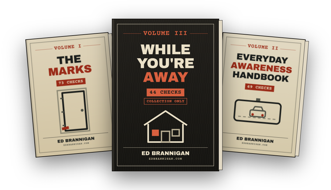 The three volumes of Off the List — The Marks, While You're Away, and The Everyday Awareness Handbook